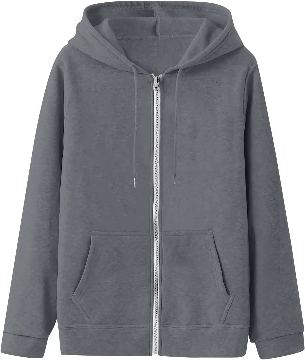 Womens Full Zip Hoodie Y2K Drop Shoulder Fleece Oversized Sweatshirt Baggy Lightweight Comfy Hooded Jackets w/Pockets