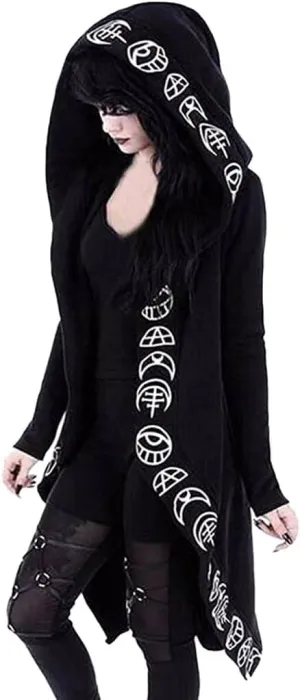 Women's Gothic Hoodie Jackets Punk Coats Goth Long Sleeve Hooded Sweatshirt Zip Up Cardigan Top Outwear