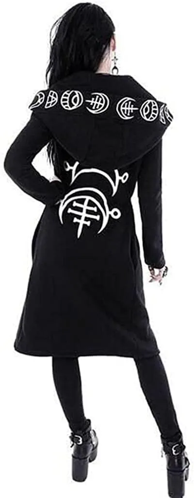 Women's Gothic Hoodie Jackets Punk Coats Goth Long Sleeve Hooded Sweatshirt Zip Up Cardigan Top Outwear