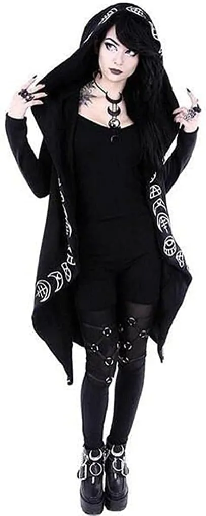 Women's Gothic Hoodie Jackets Punk Coats Goth Long Sleeve Hooded Sweatshirt Zip Up Cardigan Top Outwear