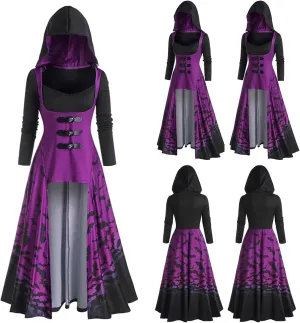 Women's Gothic Top Plus Size Knitted Halloween Vampires Witch Cloak Long Sleeve Sweatshirts Hoodies High Low Hem Dress