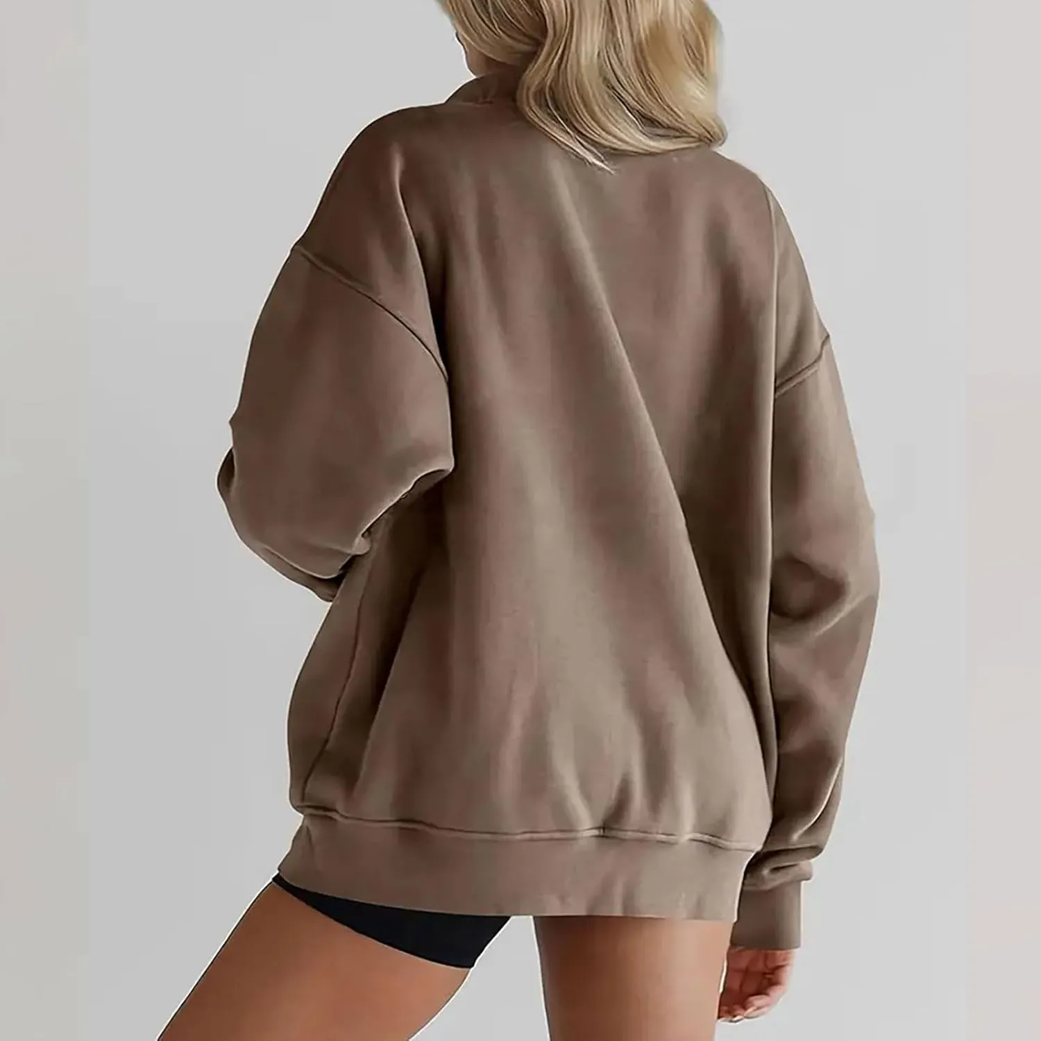 Women's Half Zip Sweatshirts Long Sleeve Drop Shoulder Pullover Casual Oversized Hoodies with Pocket