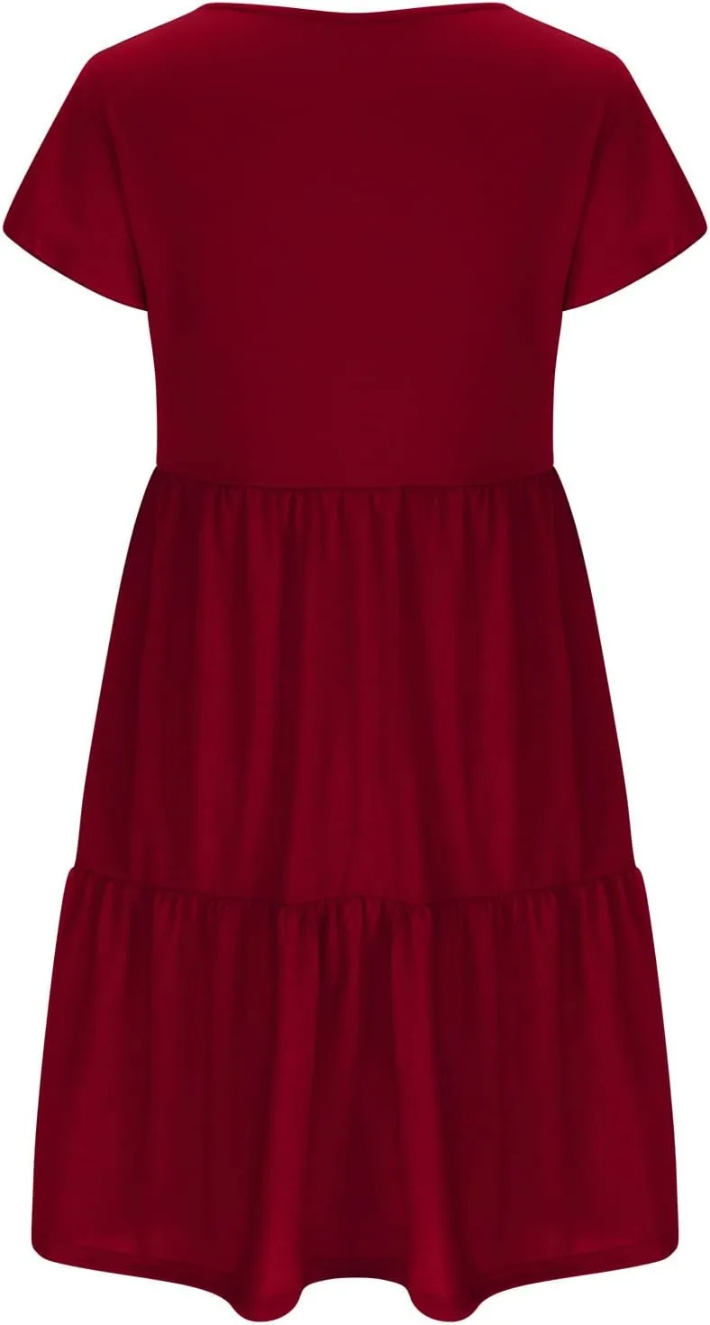 Womens Layered Dresses Ruffle Short Sleeve V Neck Dress Fashion Trending Swing Mini Dress A-Line Outfits