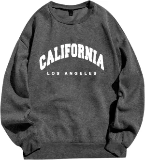 Women's Letter Graphic Print Sweatshirt Cute Los Angeles Oversized Pullover Crewneck Long Sleeve Tops for Teen Girls