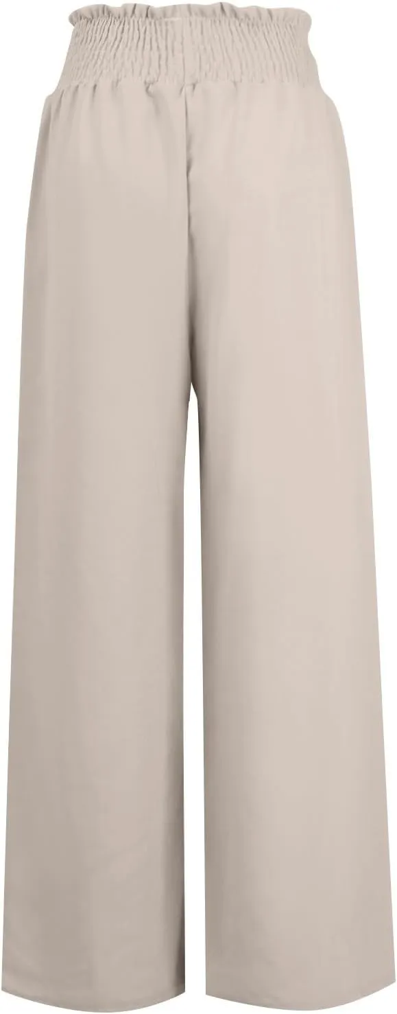 Women's Linen Blend Summer Lightweigt Pant Trousers Elastic Waisted Wide Leg Slim-Fit Pants Beach