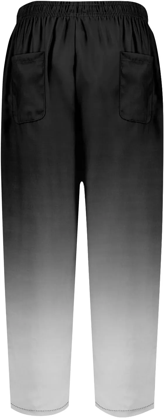 Womens Linen Pants with Pockets High Waist Straight Leg Drawstring Tie Dye Pants Casua Lightweight Loose Trousers