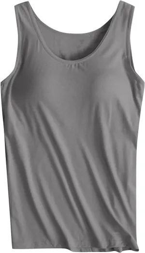Women's Modal Tanks Tops with Built-in Bra Padded Yoga Camisole Crewneck Casual Pajama Top Sleeveless Summer Tees