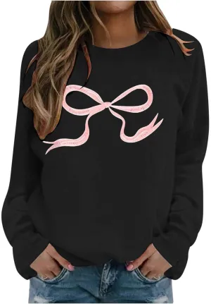 Womens Oversized Crewneck Sweatshirt Hoodies Women Cute Bow Graphic Sweatshirts Long Sleeve Fleece Pullover Bow Sweater Y2k