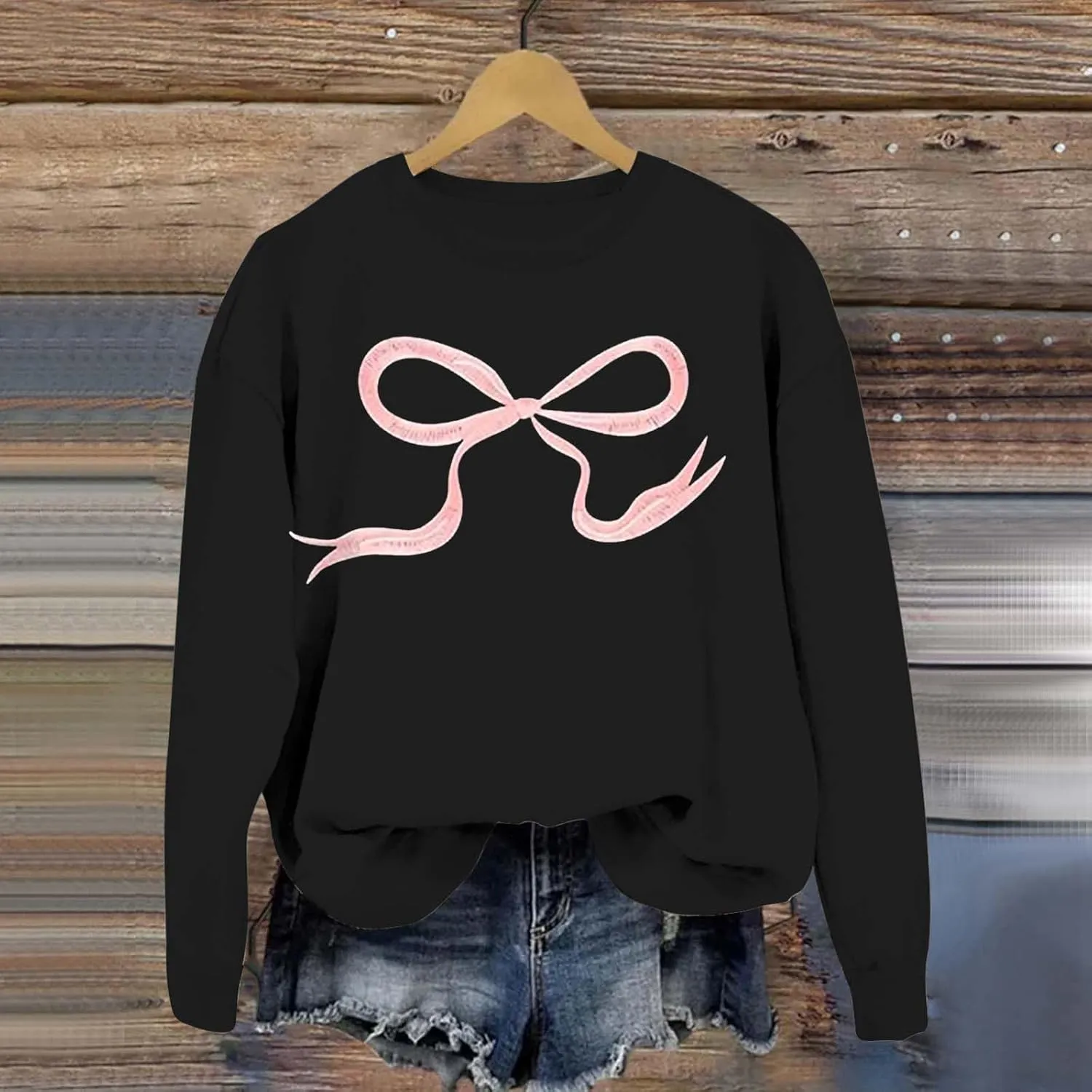Womens Oversized Crewneck Sweatshirt Hoodies Women Cute Bow Graphic Sweatshirts Long Sleeve Fleece Pullover Bow Sweater Y2k