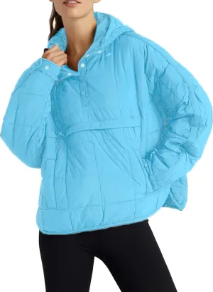 Women's Packable Quilted Puffer Jacket Oversized Lightweight Puffy Pullover Coat Outwear Hoodies with Pockets