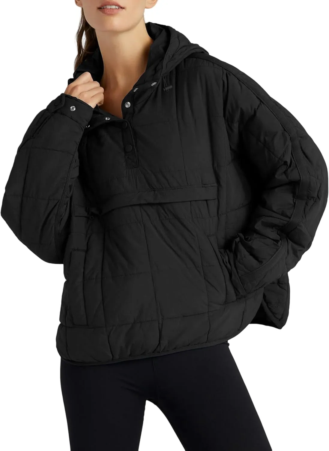 Women's Packable Quilted Puffer Jacket Oversized Lightweight Puffy Pullover Coat Outwear Hoodies with Pockets