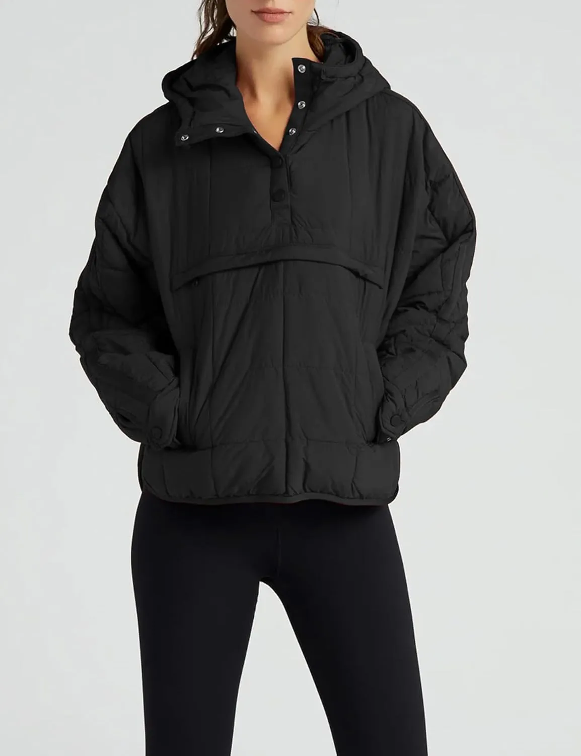 Women's Packable Quilted Puffer Jacket Oversized Lightweight Puffy Pullover Coat Outwear Hoodies with Pockets