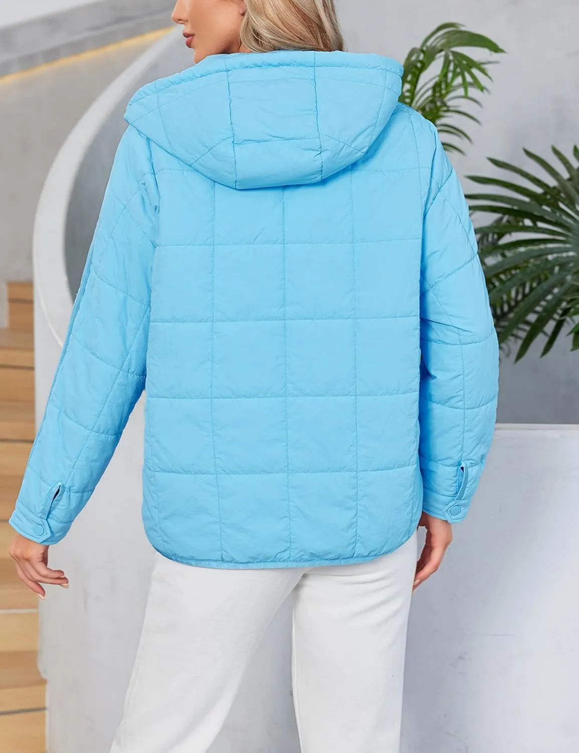 Women's Packable Quilted Puffer Jacket Oversized Lightweight Puffy Pullover Coat Outwear Hoodies with Pockets