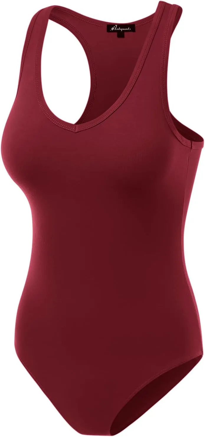 Women's Racerback Tank Top Bodysuits Sleeveless Sexy V-Neck Cotton Jumpsuits
