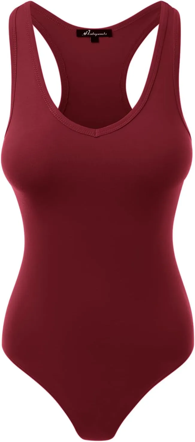 Women's Racerback Tank Top Bodysuits Sleeveless Sexy V-Neck Cotton Jumpsuits