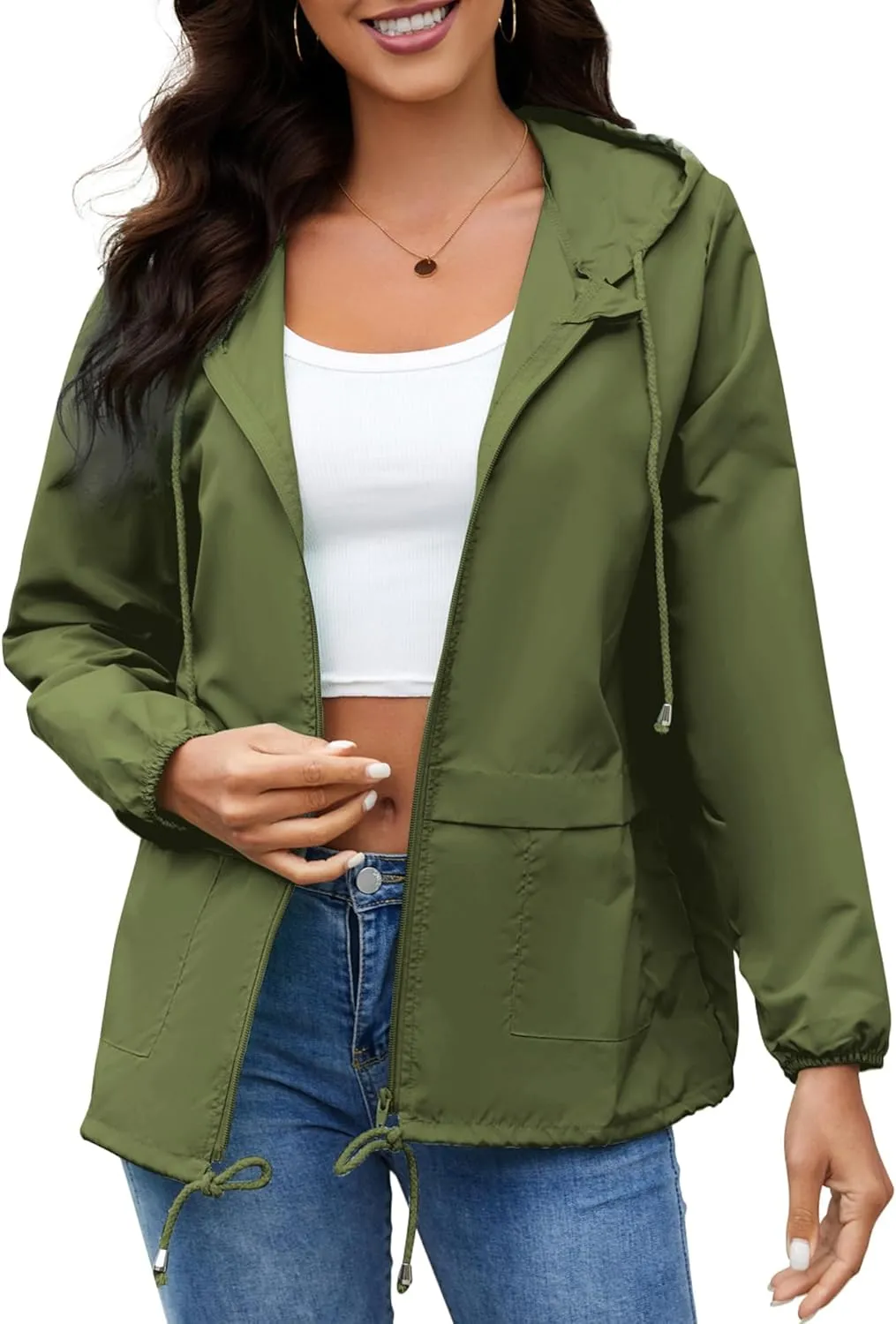 Women's Raincoats Windbreaker Rain Jacket Waterproof Lightweight Outdoor Hooded Trench Coats S-XXL