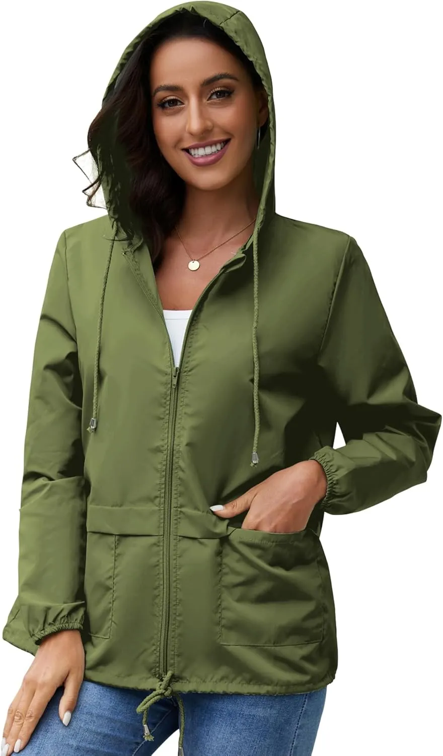 Women's Raincoats Windbreaker Rain Jacket Waterproof Lightweight Outdoor Hooded Trench Coats S-XXL