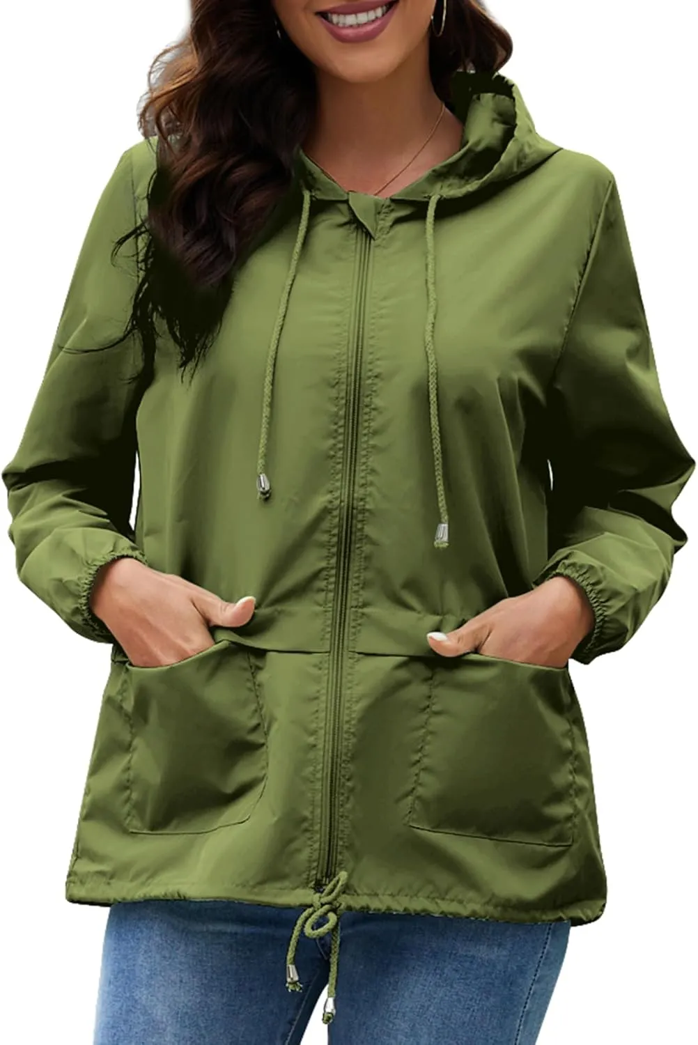 Women's Raincoats Windbreaker Rain Jacket Waterproof Lightweight Outdoor Hooded Trench Coats S-XXL