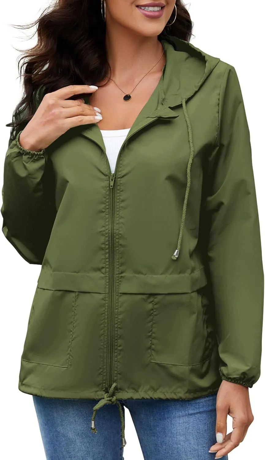 Women's Raincoats Windbreaker Rain Jacket Waterproof Lightweight Outdoor Hooded Trench Coats S-XXL