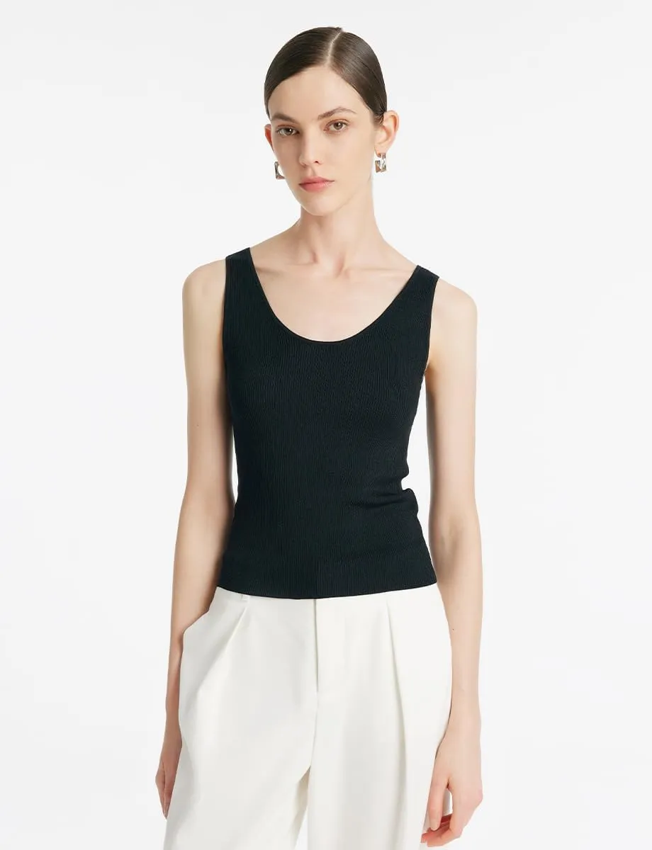 Women's Ribbed Sweater Tank Top Business Casual Slim Fitted Striped Knitted Tops