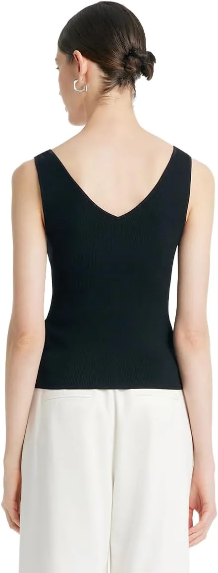 Women's Ribbed Sweater Tank Top Business Casual Slim Fitted Striped Knitted Tops