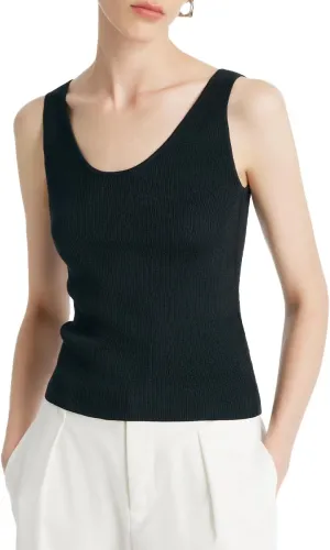 Women's Ribbed Sweater Tank Top Business Casual Slim Fitted Striped Knitted Tops