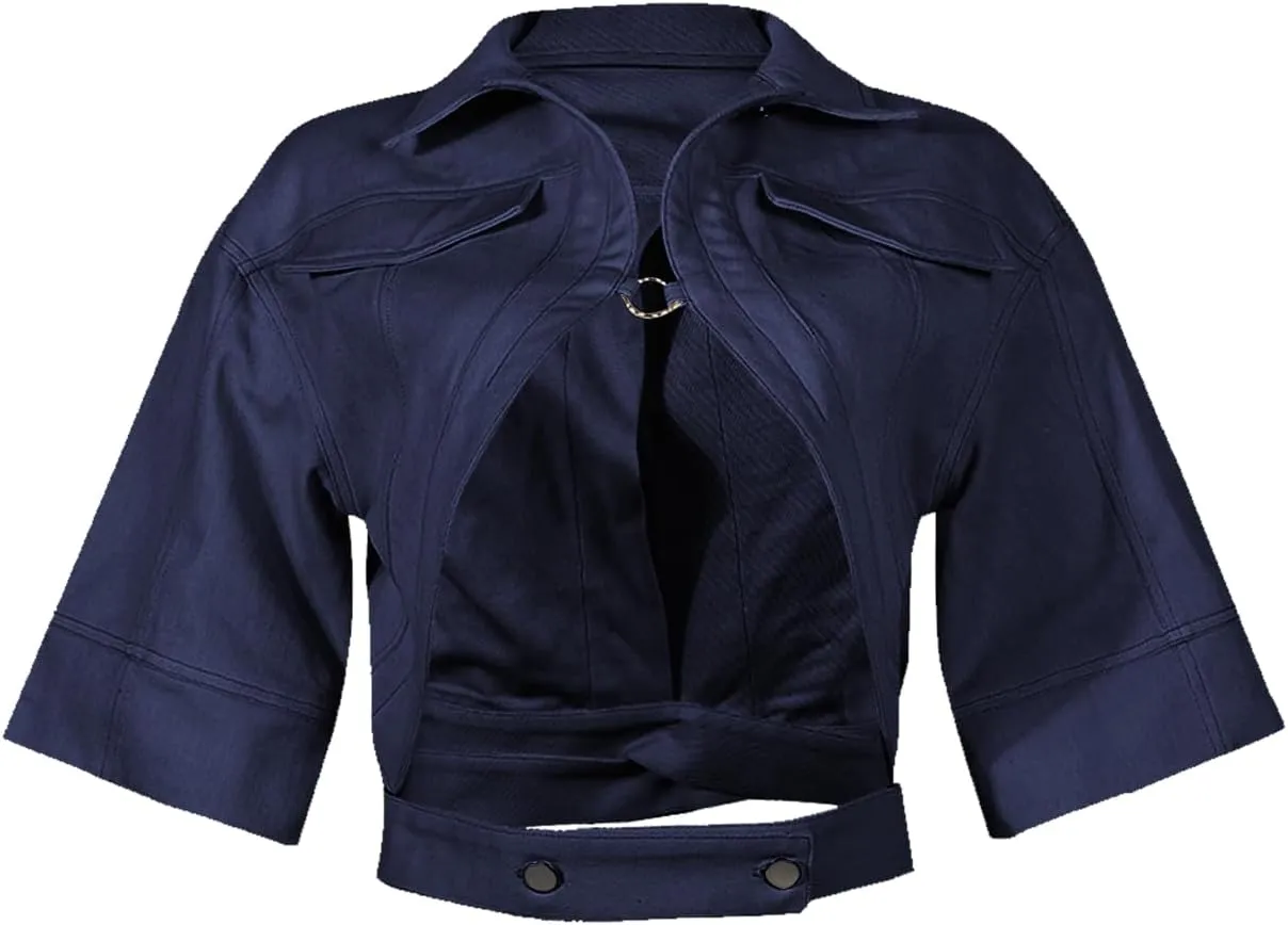Women's Sexy Short Sleeve Cropped Lapel Jacket Cut Out Y2k Button Down Top Clubwear