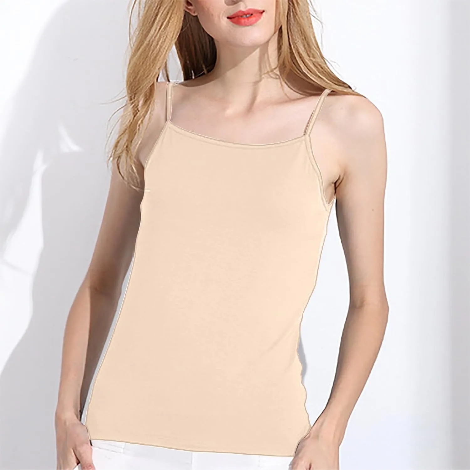 Women's Shelf Bra Camisole Tops Adjustable Spaghetti Strap Built in Bra Cami Tank Tops Relaxed Fit Cotton Undershirts