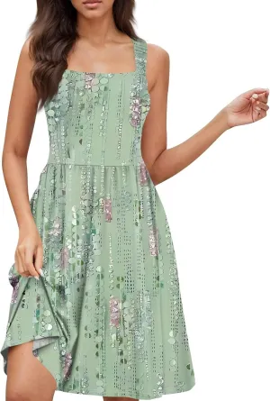 Womens Summer Dresses Flowy Sleeveless Mini Dress Loose Casual Tshirt Tank Dresses Beach Sundresses with Pockets