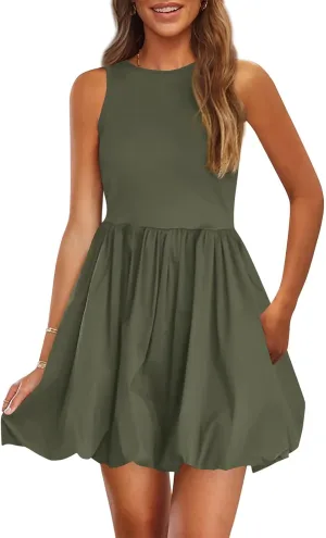 Womens Summer Tank Dress 2025 Casual Sleeveless Crew Neck Mini Dress A Line Sundresses Beach Vacation Dresses