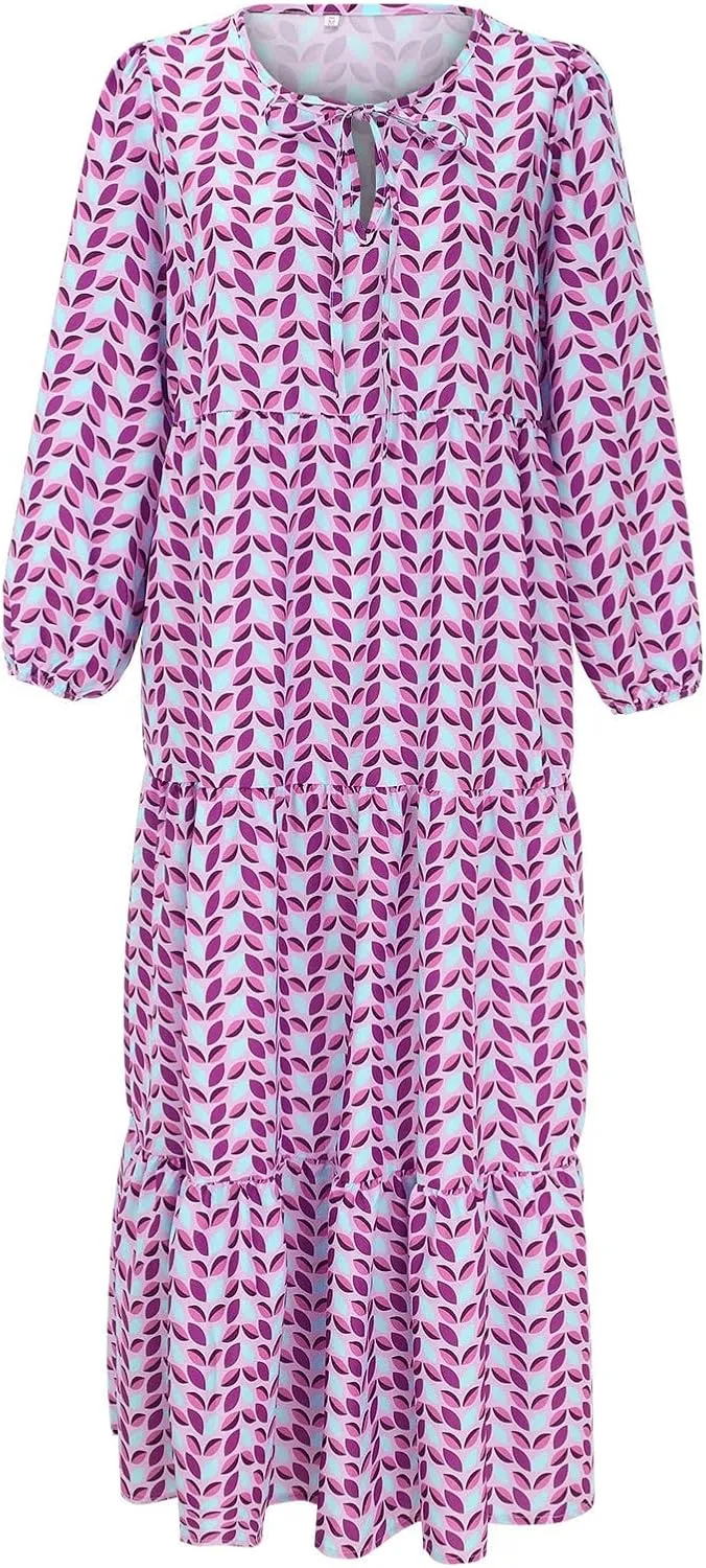 Womens Sundress Long Puff Sleeve V Neck Floral Beach Cover Ups Travel Vacation 2025 Summer Travel Vacation Outfits