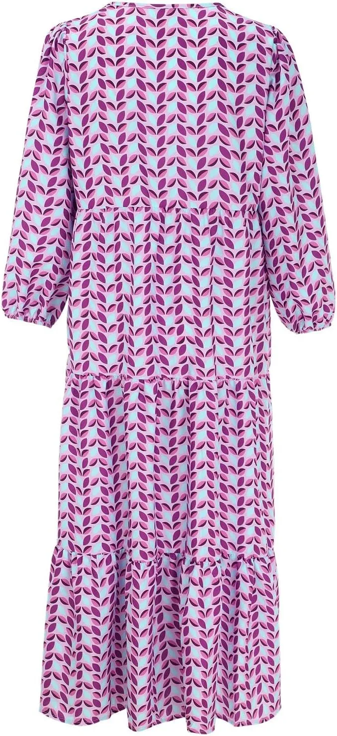 Womens Sundress Long Puff Sleeve V Neck Floral Beach Cover Ups Travel Vacation 2025 Summer Travel Vacation Outfits