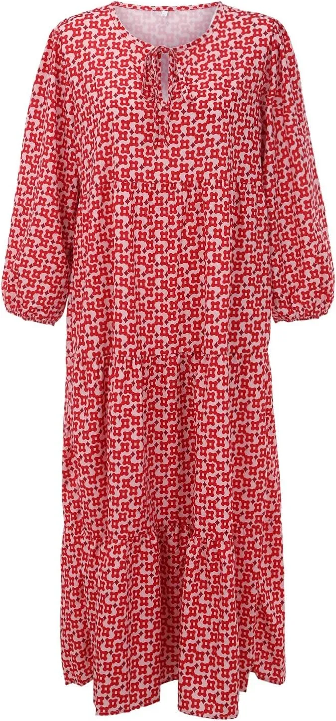 Womens Sundress Long Puff Sleeve V Neck Floral Beach Cover Ups Travel Vacation 2025 Summer Travel Vacation Outfits