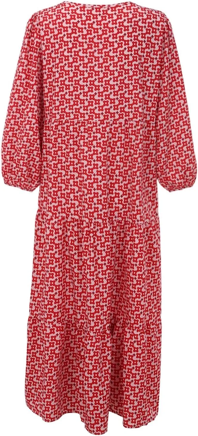Womens Sundress Long Puff Sleeve V Neck Floral Beach Cover Ups Travel Vacation 2025 Summer Travel Vacation Outfits