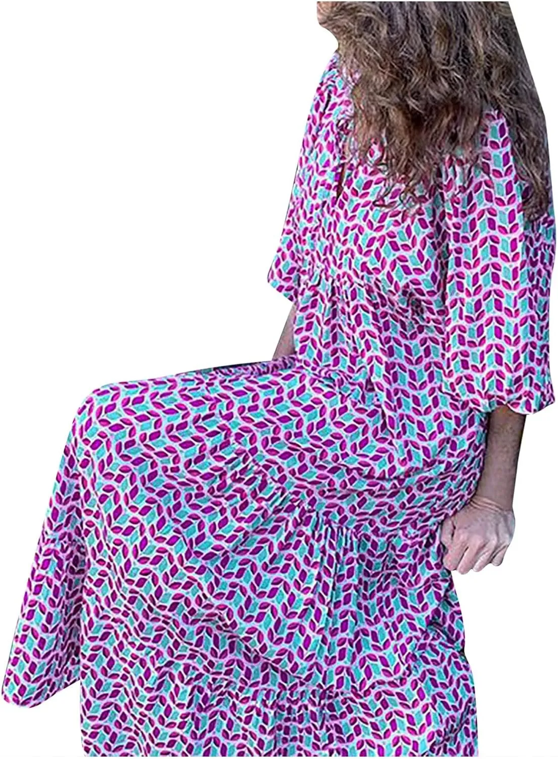 Womens Sundress Long Puff Sleeve V Neck Floral Beach Cover Ups Travel Vacation 2025 Summer Travel Vacation Outfits