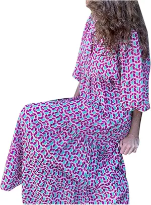 Womens Sundress Long Puff Sleeve V Neck Floral Beach Cover Ups Travel Vacation 2025 Summer Travel Vacation Outfits