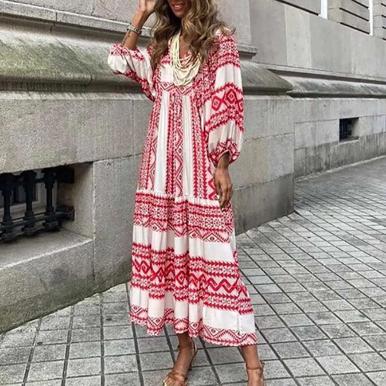 Womens Sundress Pleated Ruffle Maxi Dresses Pretty Garden Dresses for Women Long Puff Sleeve Skirt Vacation Summer 2025