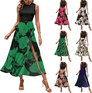 Women's Sundresses 2025 Summer Casual Loose Trendy Sleeveless Floral Print Split Beach Boho Maxi Dress, S-2XL