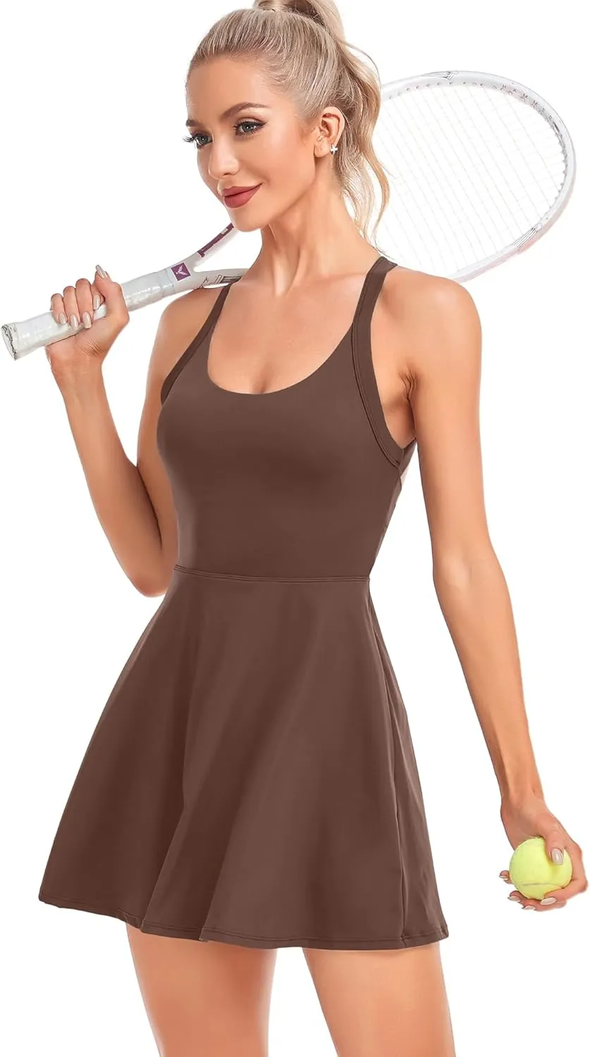 Womens Tennis Dress with Built in Shorts and Bra Workout Dress Golf Athletic Dress for Women