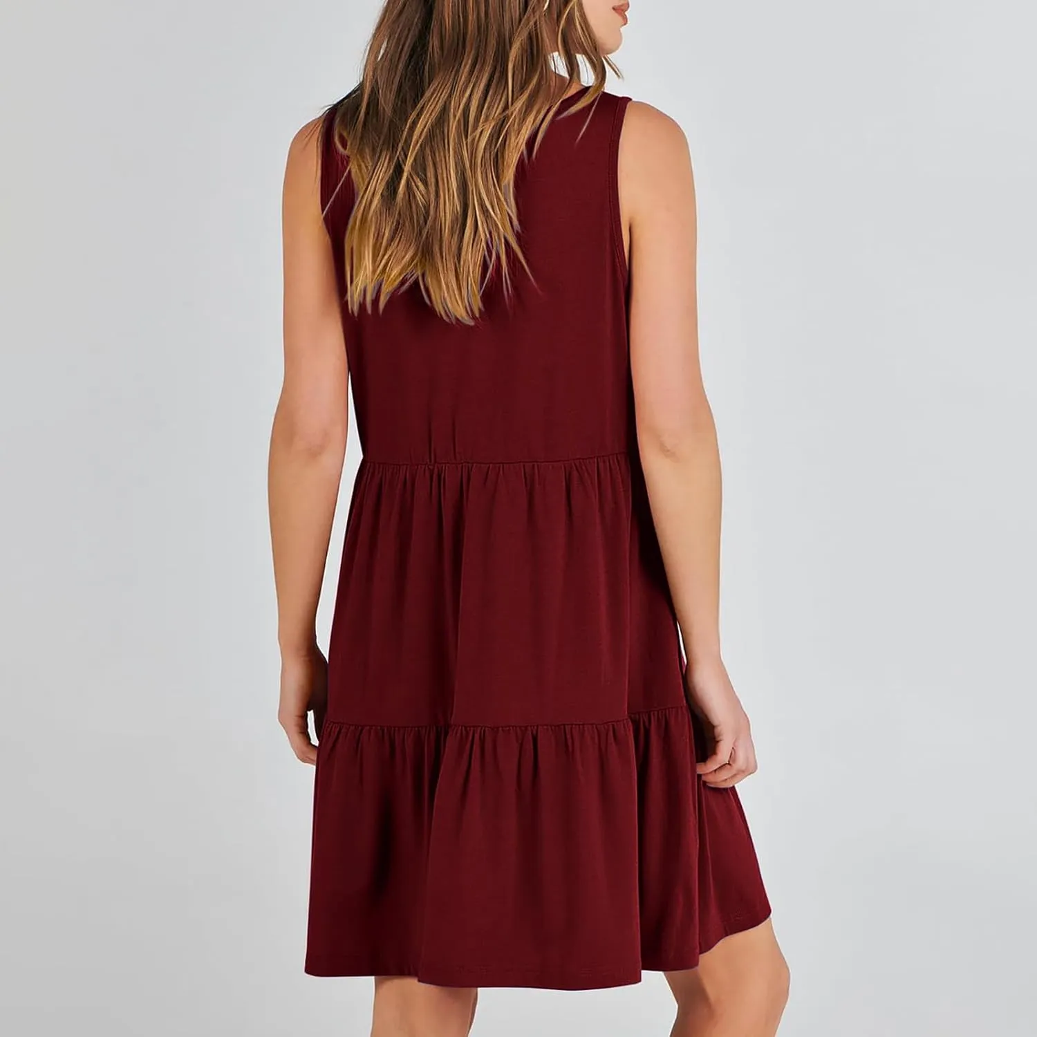 Women's V Neck Tiered Ruffle Dress, Casual Beach Sundress Elegant Loose Swing Summer Dresses Trendy Mini Tank Dress