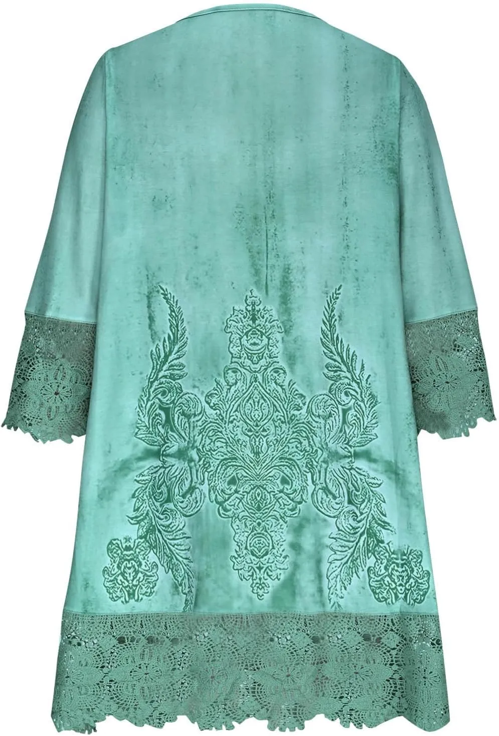 Women's Vintage Floral Crochet T-Shirt Dress Lace Embroidered Short Dresses 3/4 Sleeve V-Neck Loose Mini Sundress