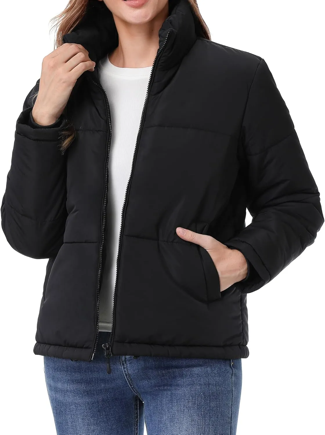 Women's Warm Winter Coat Waterproof Puffer Jacket Full-Zip Lightweight Winter Jacket