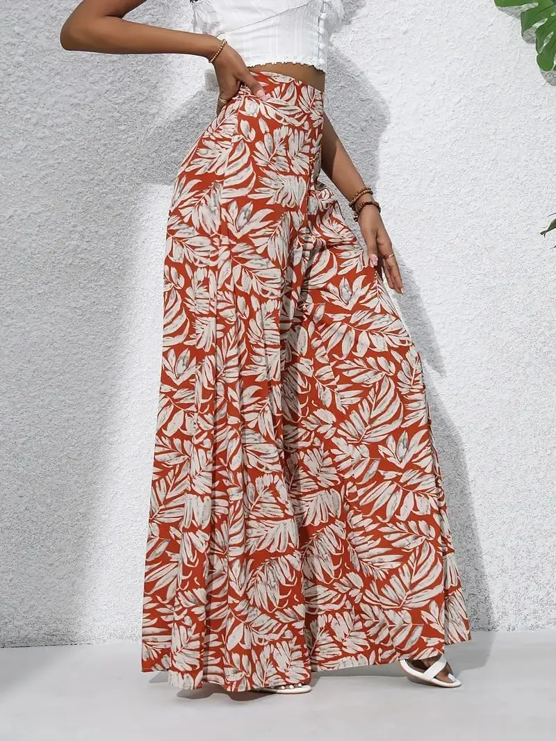 Women's Wide Leg Pants High Waist Loose Floral Casual Boho Trousers Business Work Lounge Pant