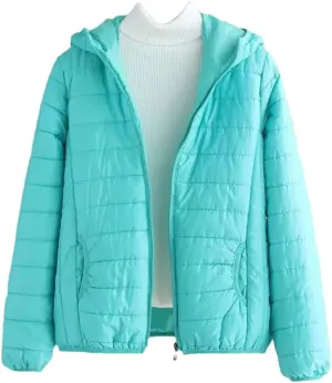 Women's Winter Thin Warm Cotton Coat Short Solid Color Student Outwear Hooded Down Cotton Jacket Padded Puffer Parkas