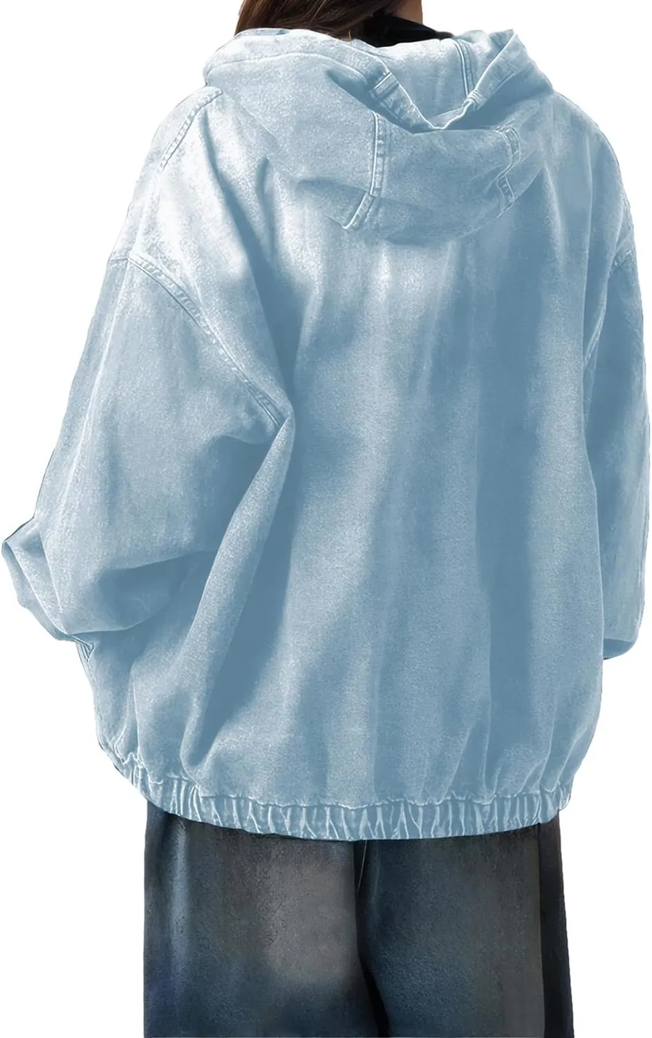 Women's Zip Up Denim Hoodie Sweatshirt Jean Jacket Coats with Pockets