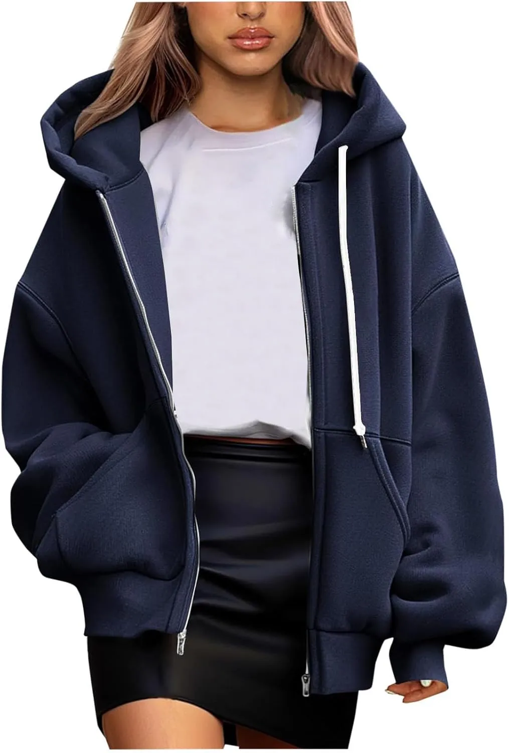 Women's Zip Up Hoodies Fleeced Long Sleeve Fall Coats Oversized Jackets With Pockets Tunic Casual Hooded Sweatshirt
