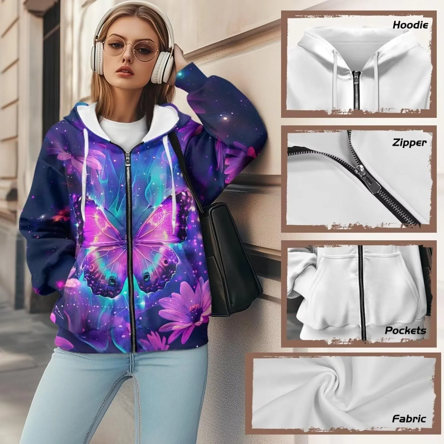 Womens Zip Up Hoodies Long Sleeve Sweatshirts Casual Oversized Fall Outfits Drop Shoulder Outdoor Sweatshirt with Pockets