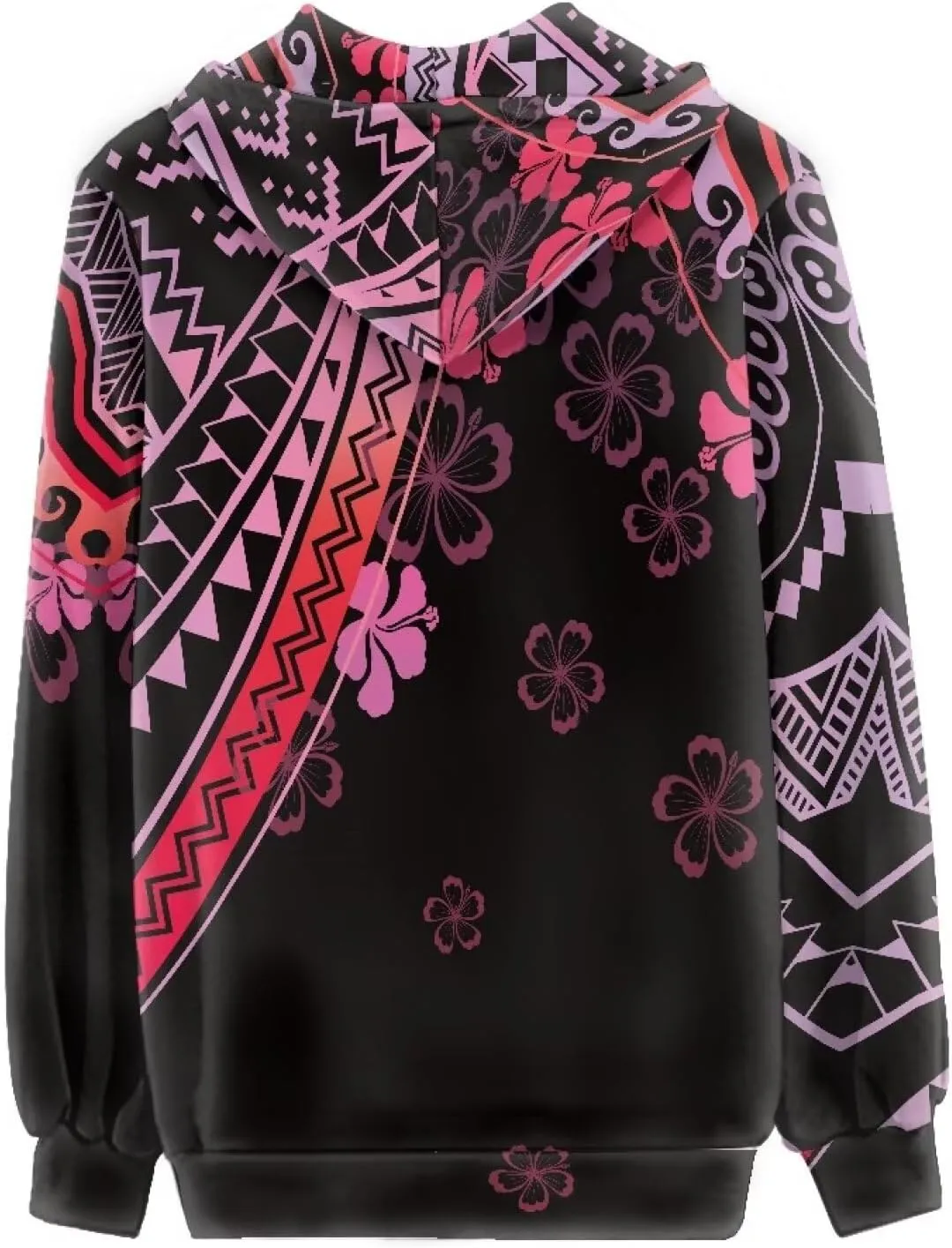 Women's Zip Up Samoa Tapa Polynesian Tribal Hoodies Jacket Samoan Puletasi Drawstring Long Sleeve Sweatshirt