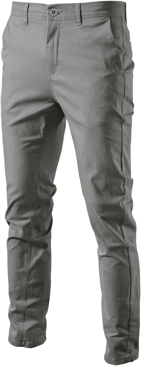 Work Pants for Men Fleece Chinos Trousers Expandable Waist Flat Front Skinny Suit Pants Tapered Straight Leg Golf Dress Pants