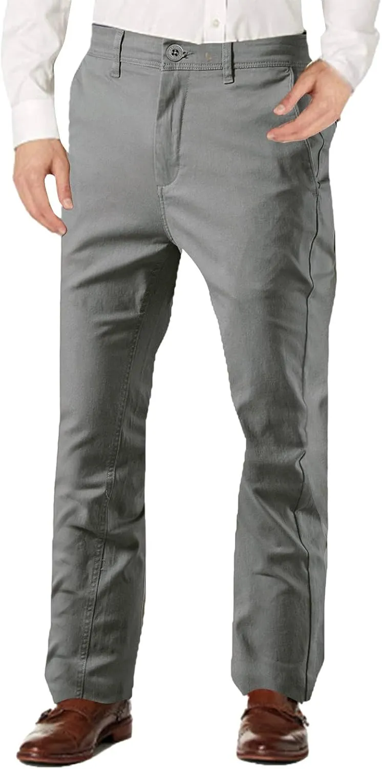 Work Pants for Men Fleece Chinos Trousers Expandable Waist Flat Front Skinny Suit Pants Tapered Straight Leg Golf Dress Pants